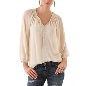 Joie Aldridge New Moon Cream Oversized Silk Sheer Peasant Blouse